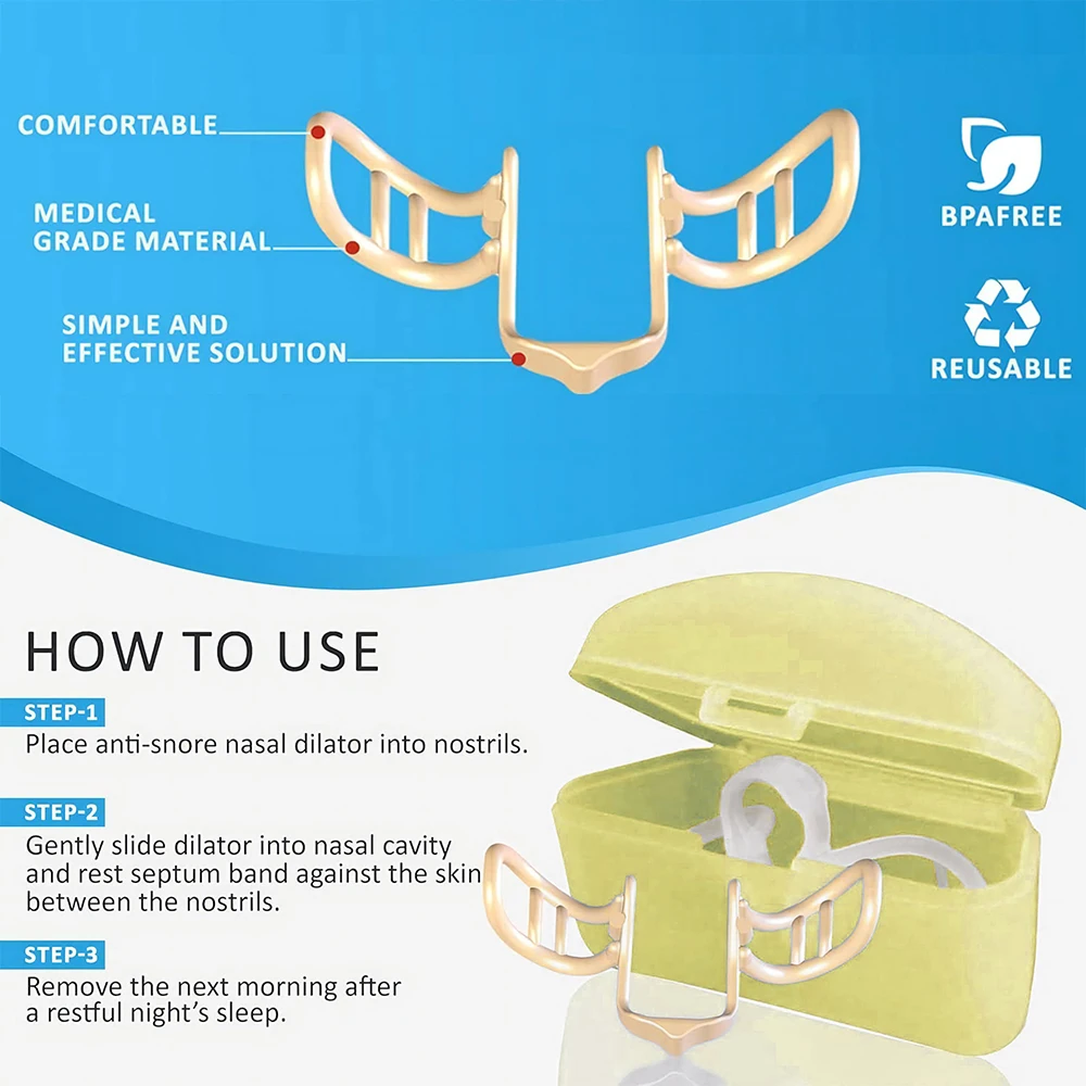 Snore Stopper Nasal Dilator for Snore Reduction Increases Airflow Anti Snoring Devices Silicone Nose Clip Improve Sleep&Snoring