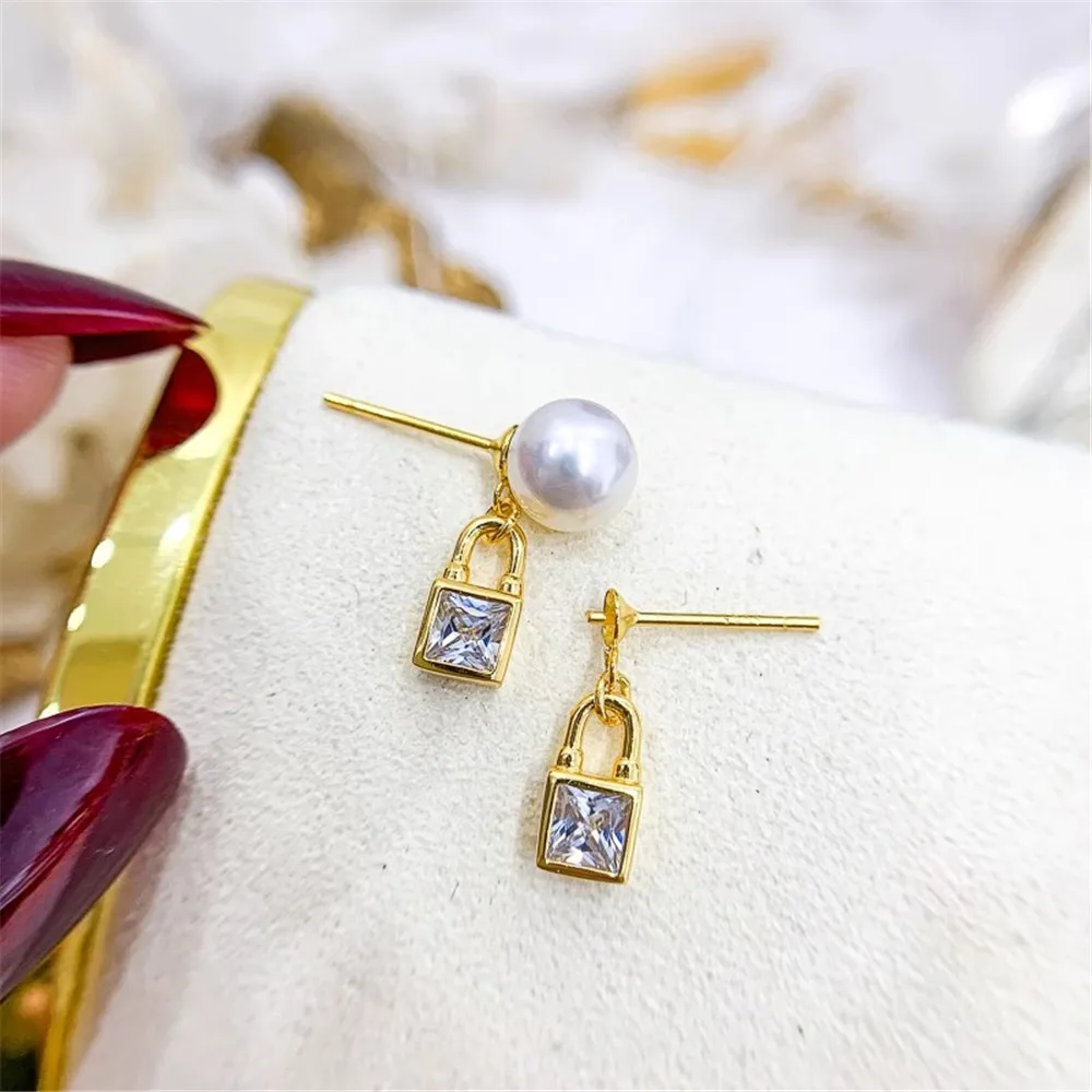 

DIY Pearl Accessories S925 Sterling Silver Earrings Empty Gold Silver Earrings Fit 6-8mm Round Flat Beads E359