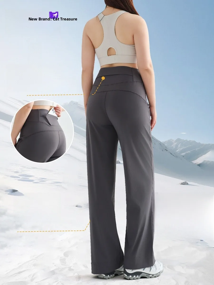 Grande taille Fce doublé jambe droite pantalons de Yoga femmes grand automne hiver sport ample décontracté arche pantalon taille haute