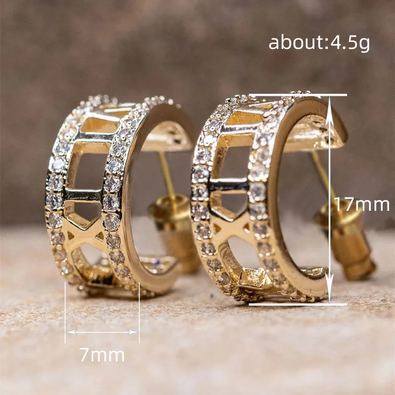 Huitan Silver Color/Gold Color Women Hoop Earrings Hollow Out Design Inlaid Shiny CZ Jewelry for Wedding Daily Chic Accessories