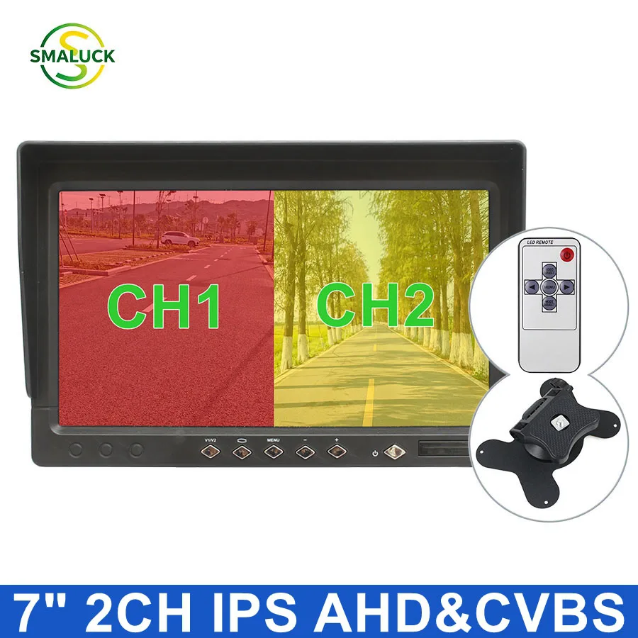 

SMALUCK 1024x600 2CH 7inch AHD IPS Screen 4PIN Rear View Car Monitor Support 720P 1080P AHD CVBS Car Camera