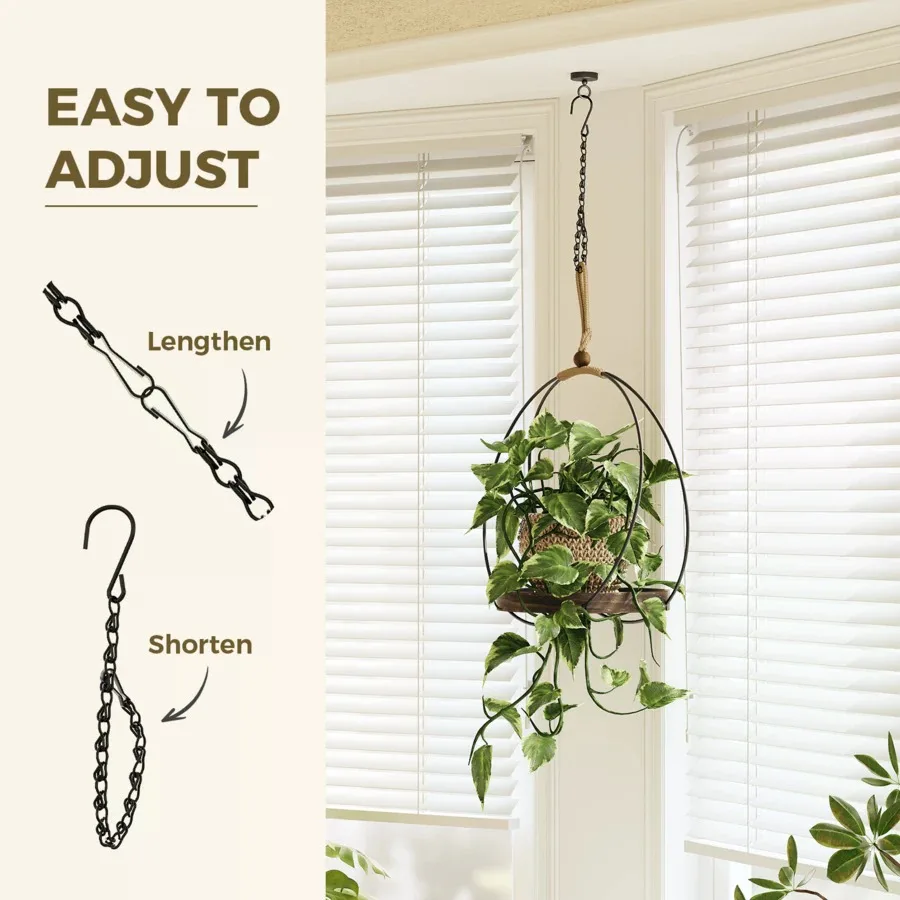 Plant Hangers 12 Pack, 35 Cm Black Hanging Chains With Ceiling Hooks, Hanging Plant Holder For Bird Feeders Planters Wind Chimes, Indoor Outdoor Use