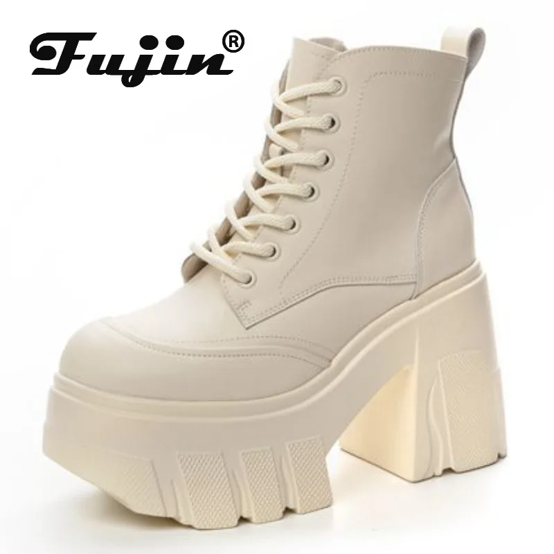 Fujin 11cm Microfiber Platform Wedge Motorcycle Boots Spring Shoes Fashion Leather Autumn Combat Boots Women Ankle Boots Booties