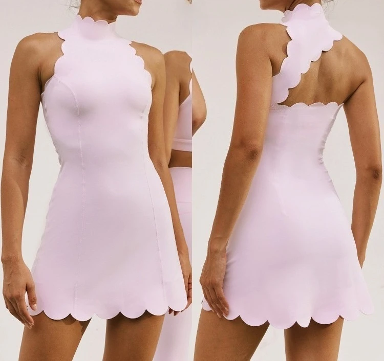 Sleeveless Pullover Lace Tennis Dress Slim Fit Sporty Jumpsuit Woman Tight with Chest Pad Women's Sportswear One-Piece