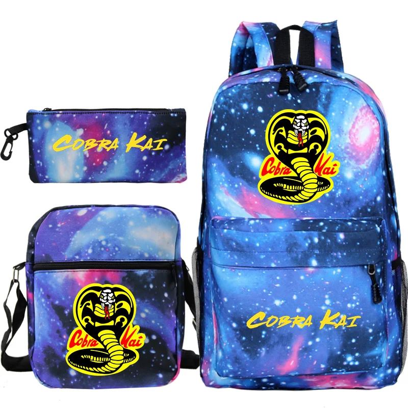 Hot Movie Cobra Kai Backpack 3 Pcs Set Nylon Cartoon Snake School Bags Large Capacity Kids Backpacks Boys Girl Travel Schoolbag