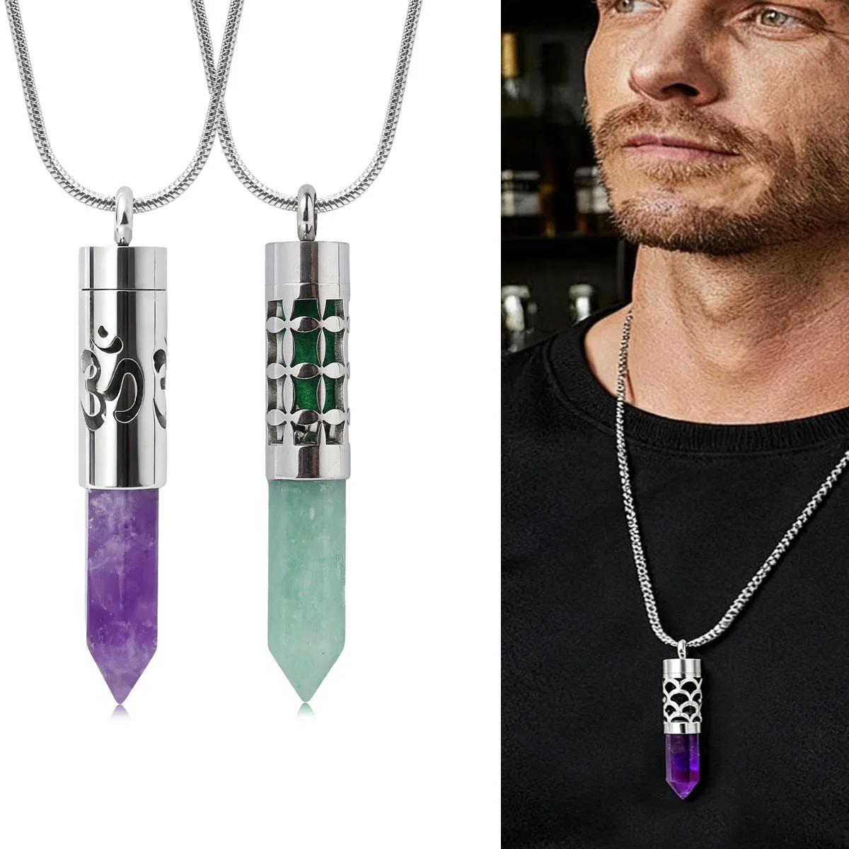 

Long Stainless Steel Fragrance Necklace Perfume Diffuser Essential Oil Diffuser Natural Stone Pendant Necklace Jewelry Gift