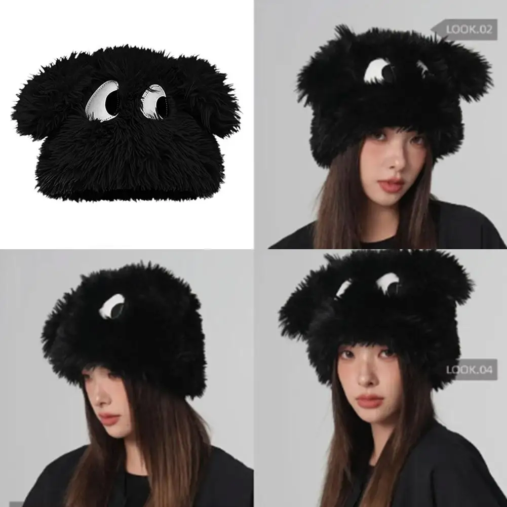 Kawaii Big Eyes Puppy Baotou Hat Women's Winter Warm Cap Bucket Hat Ears Plush Thickened Warm Windproof Y2K Panama X4S6