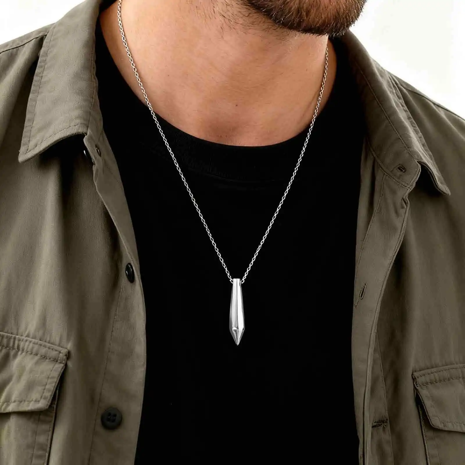 Stainless Steel Cut Bullet Necklace for Men,Stylish Vertical Pendant Necklace,Birthday Party Gift