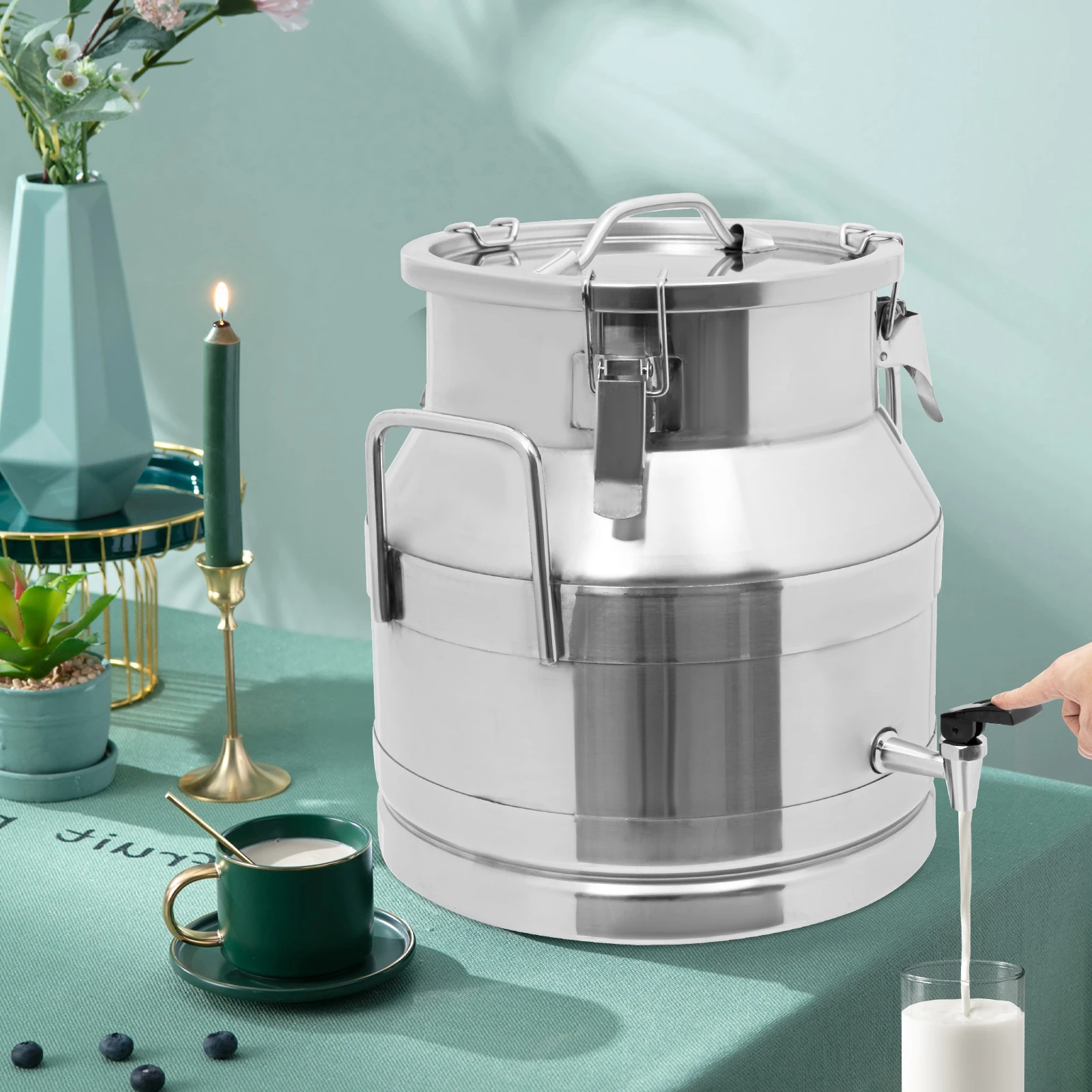 

20L Commercial Milk Dispenser, 201 Stainless Steel Sealed Bucket with Faucet, 5.28Gal Leakproof Liquid Storage Container