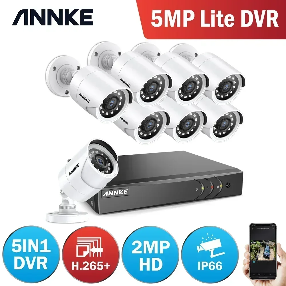 ANNKE 16CH 5MP DVR Sistema con Smart IR 30m EXIR Telecamera di sicurezza per visione notturna 2MP 1080p Sistema di telecamere CCTV cablate per il monitoraggio