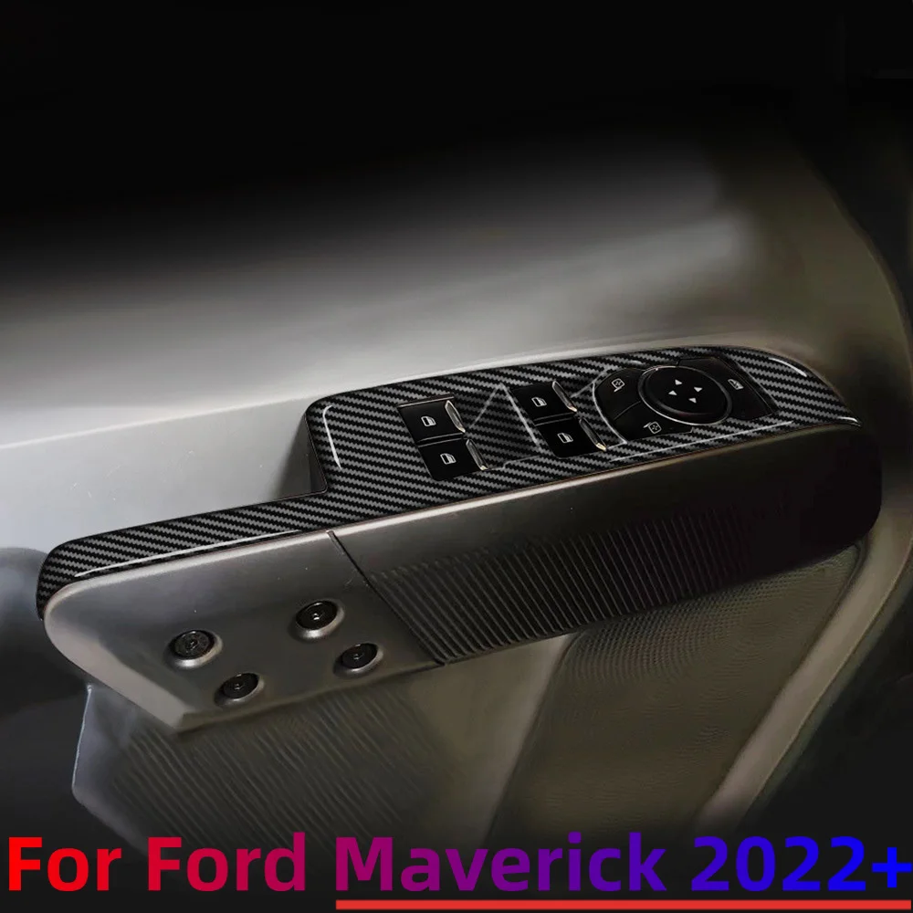 Car Window Lift Panel Cover Sticker for Ford Maverick 2022 2023 2024 ABS Carbon Fiber Trim 4pcs/set Decoration Accessories