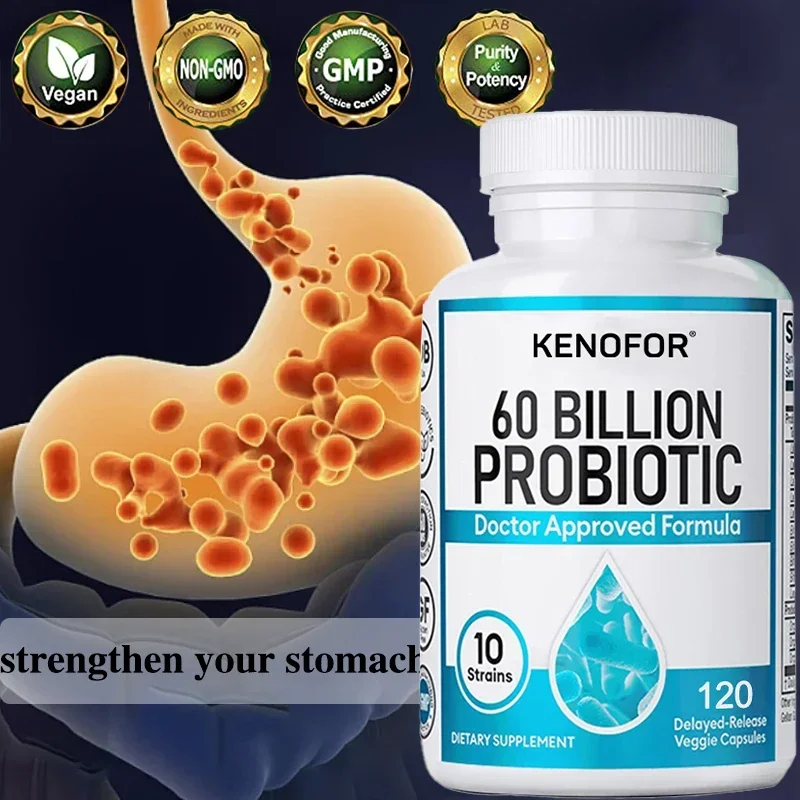 KENOFOR Probiotic Complex - Supports Digestive Health, Reduces Bloating, Gas & Discomfort, 60 Billion CFU 120 Capsules