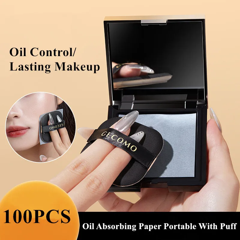 100pcs Protable Oil Blotting Paper And Powder Puff Matting Face Wipes Cleanser Oil Control Oil-absorbing Sponge Cosmetic Tools