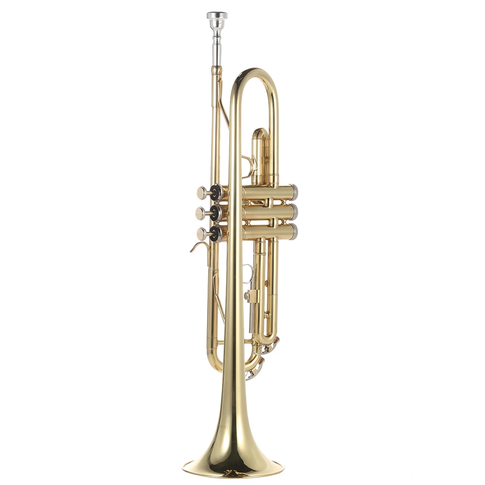 

Professional Trumpet Bb Flat Brass Gold-painted Exquisite Durable Musical Instrument with Mouthpiece Gloves Strap Case Durable