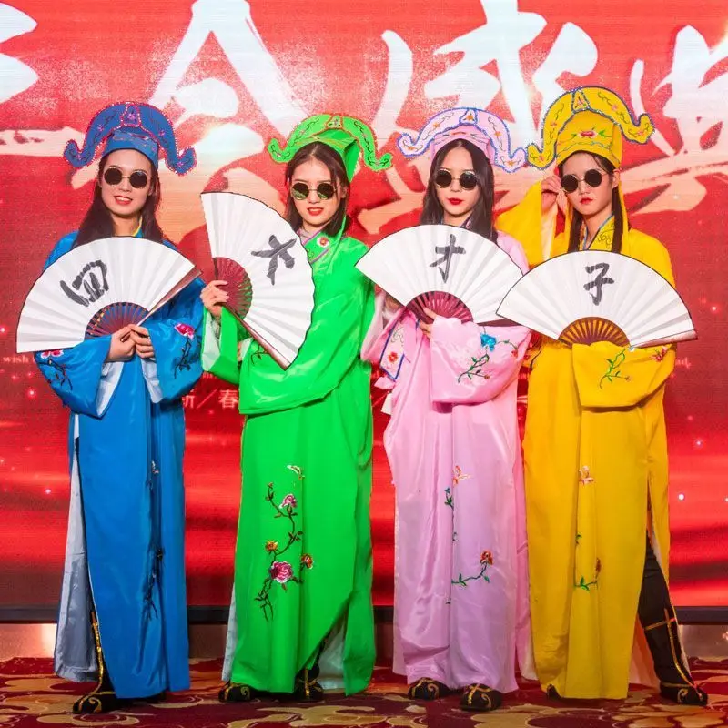 

Ancient Chinese Costume Wedding Atnt Performance Costume Tang Bohu Zhuan Funny Sketch Outfit Polyester Material