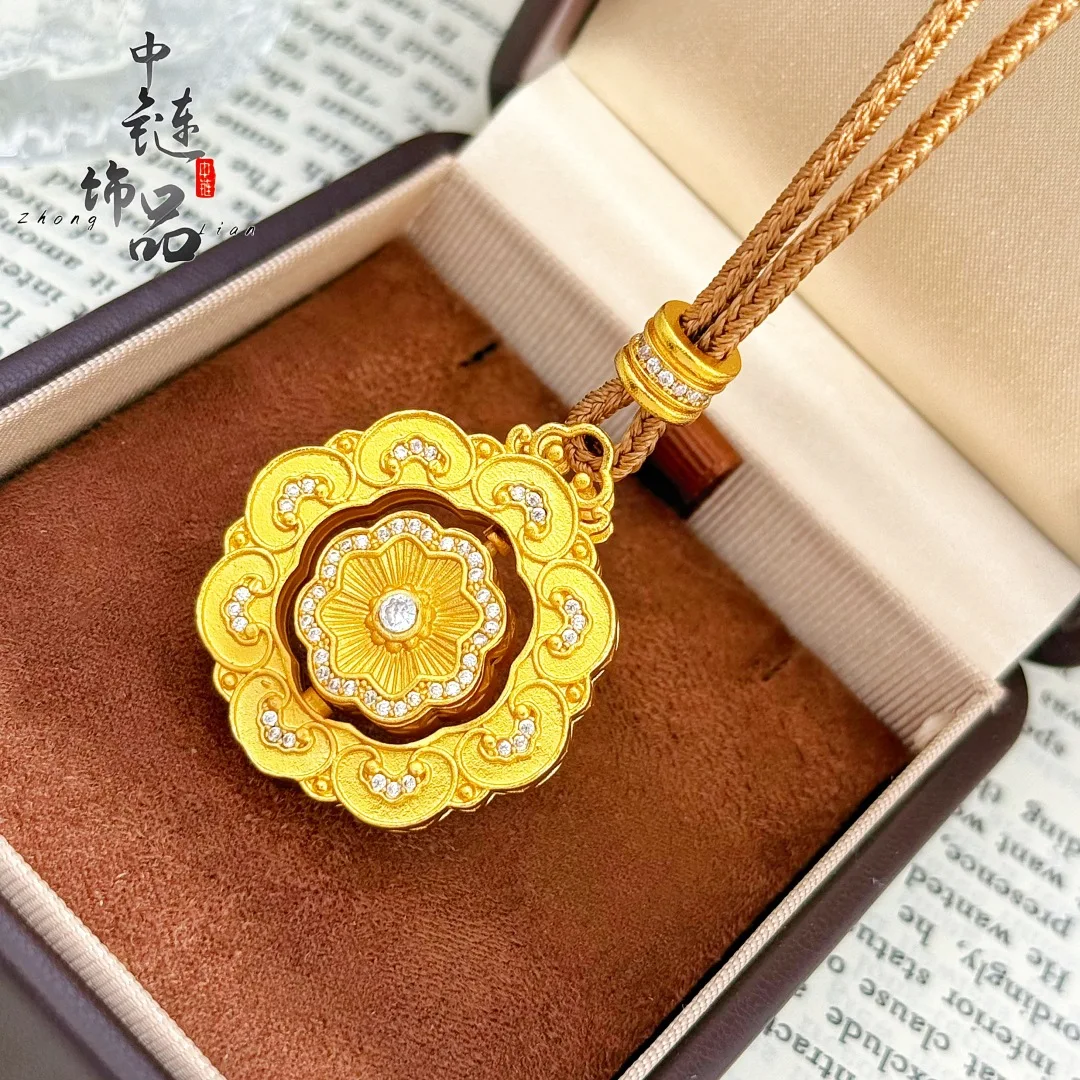 Inlaid diamond rotating treasure phase flower compass pendant permon good luck 9999gold