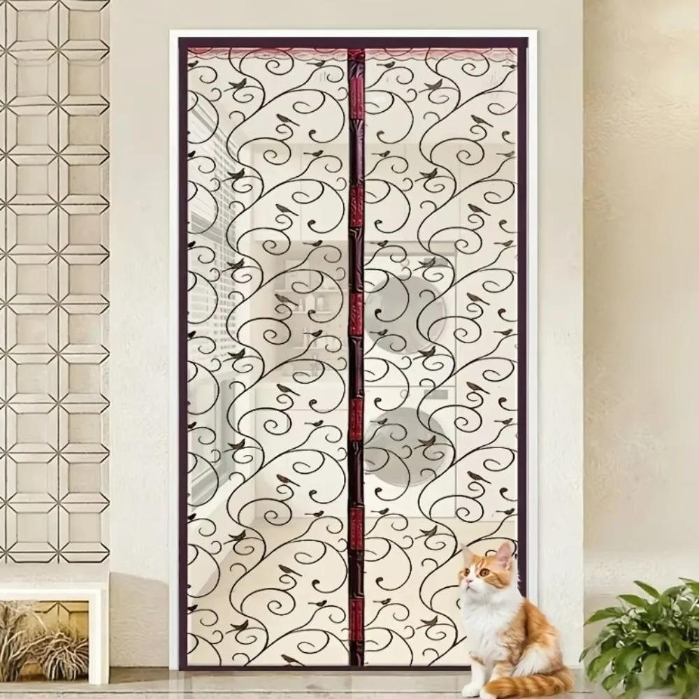 Vine Pattern Magnetic Screen Door Automatic Breathable Mosquito-Proof Curtain No Drilling Hands Free Design Screen Door Curtain