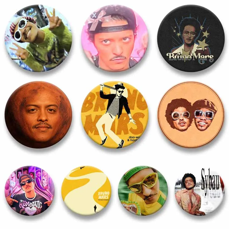 Singer BrunoS M-mars The Romantic Brooch Creative Funny Music Enamel Pins Coin Badge for Bag Clothes Hat Decor Fans Collect Gift