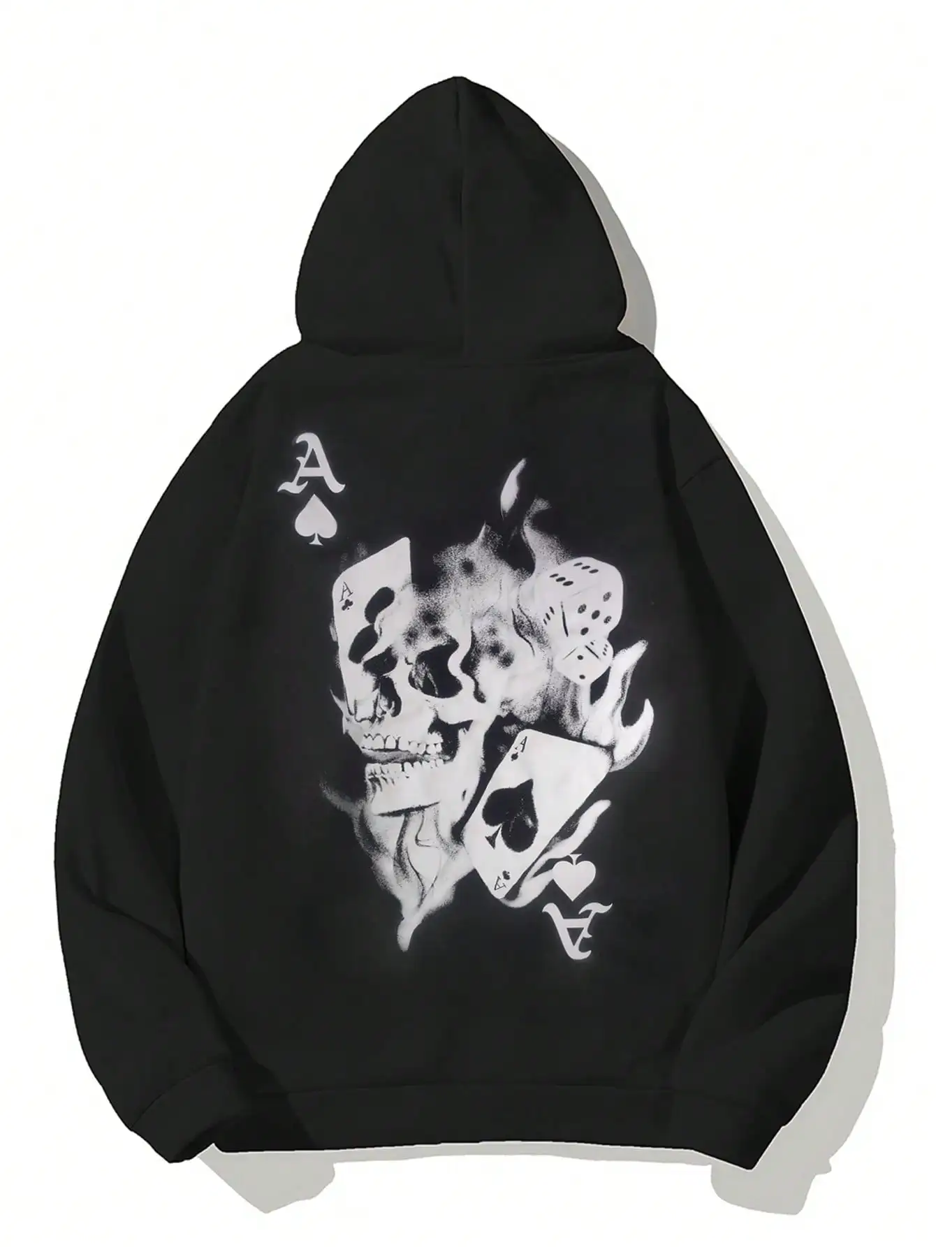 Hot Men's Oversized Off-shoulder Hoodie with Card and Skull Print Casual Hoodie Everything 2024 New