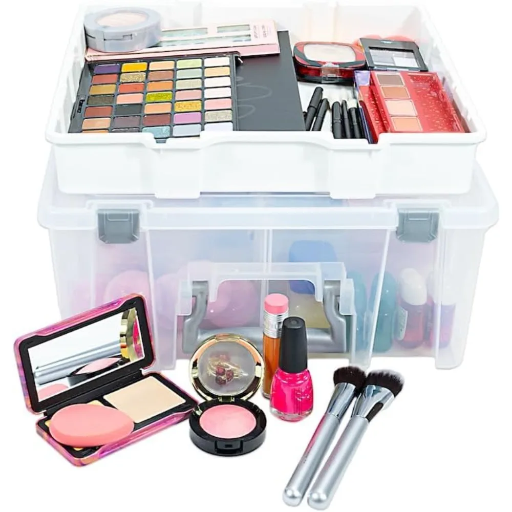 Podwójna, bardzo duża torba z wysuwaną tacką i wyjmowanymi przegródkami do organizacji przechowywania w domu.