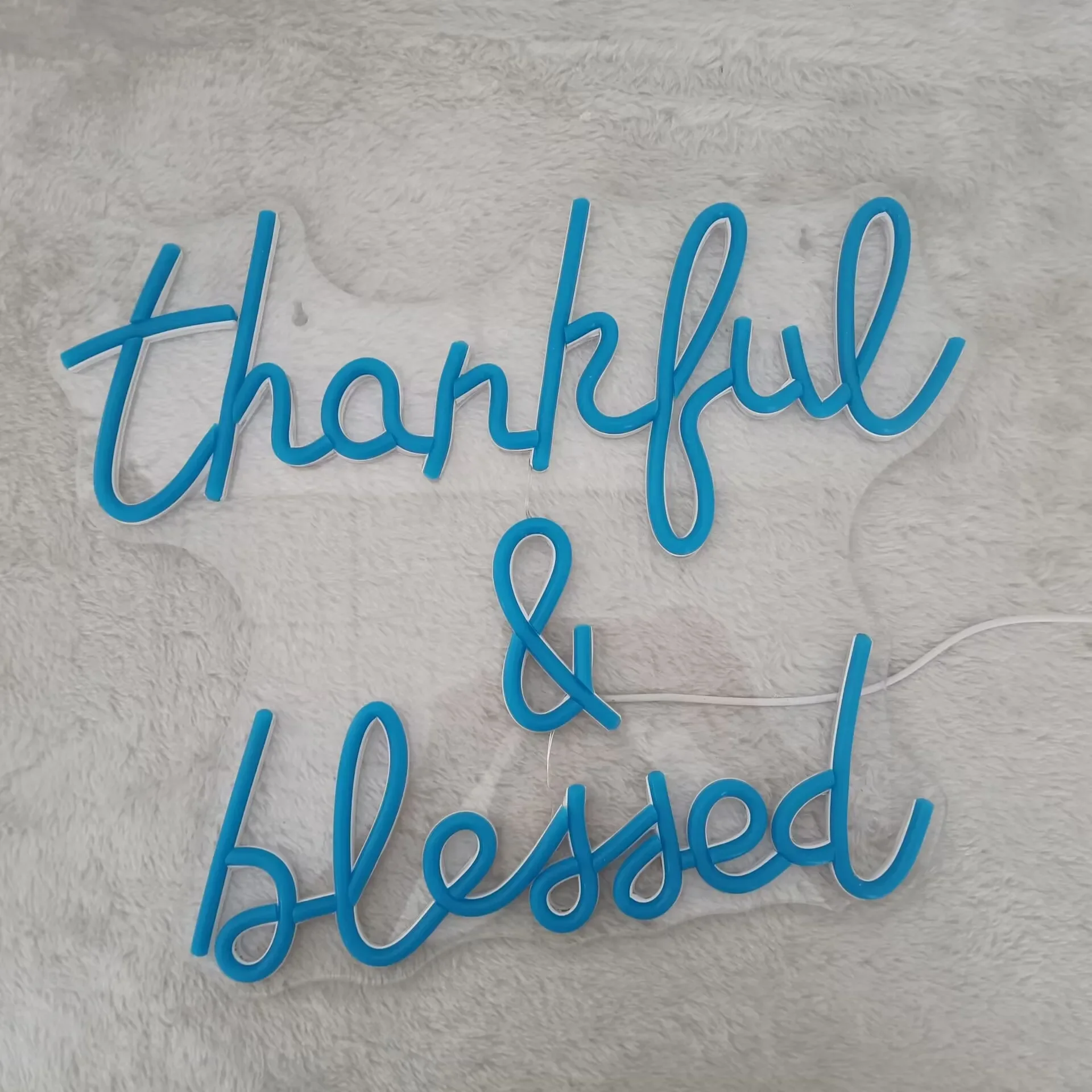 أضواء النيون الزرقاء LED لعيد الشكر، علامة النيون الشكر والمباركة لحفلات الزفاف وغرفة النوم، ديكور الحائط، هدية عيد الميلاد للفتيات