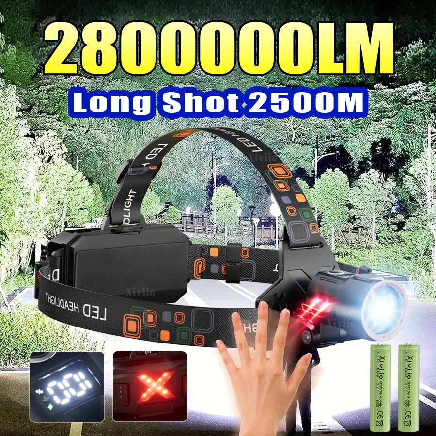 

2800000LM Мощный светодиодный налобный фонарь, супер яркий датчик движения, головной фонарик, уличный фонарь для рыбалки, кемпинга, фонарь с 18650