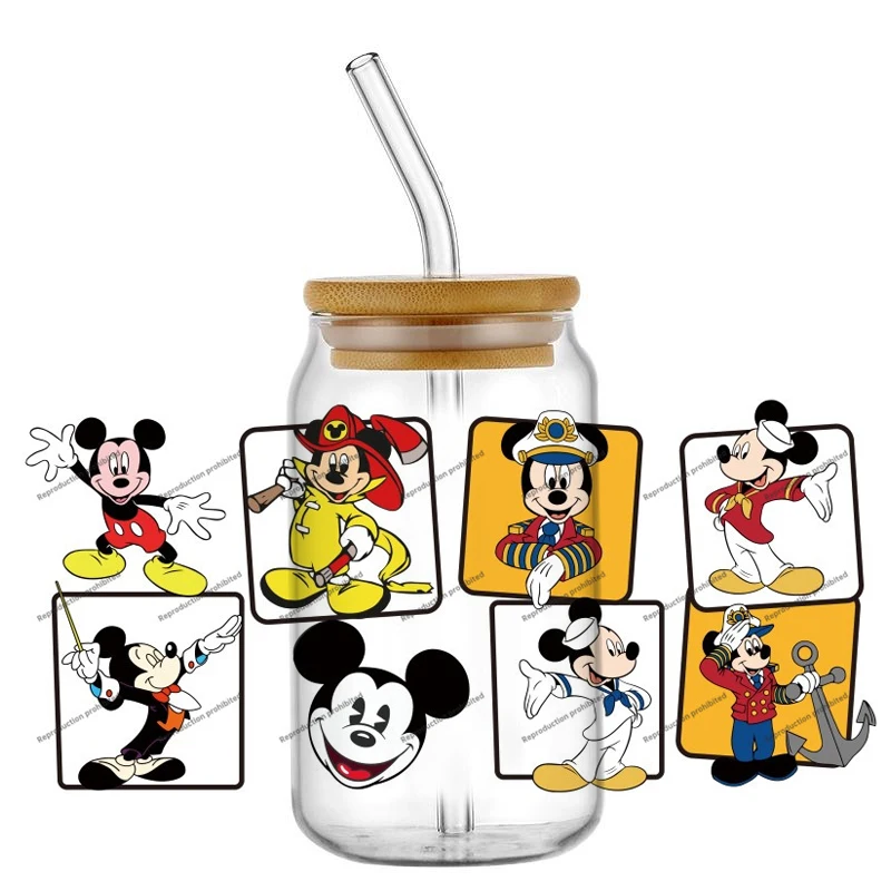 

New Product Disney Mickey UV DTF Mug Wraps Car Stickers DIY Deca 16oz Libbey Glass Creative Cup Labels Souvenir Gifts