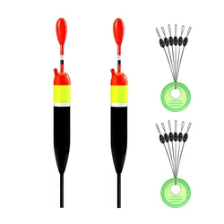 2pcs Slip Bobber Fishing Floats and 2 pack Float Stops, Balsa Slip Floats Fishing Corks for Crappie Panfish Trout Bass