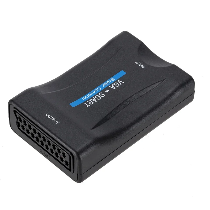 2019 VGA - SCART ビデオ オーディオ コンバーター アダプター (リモコン付き) USB DC 電源ケーブルと VGA ケーブル