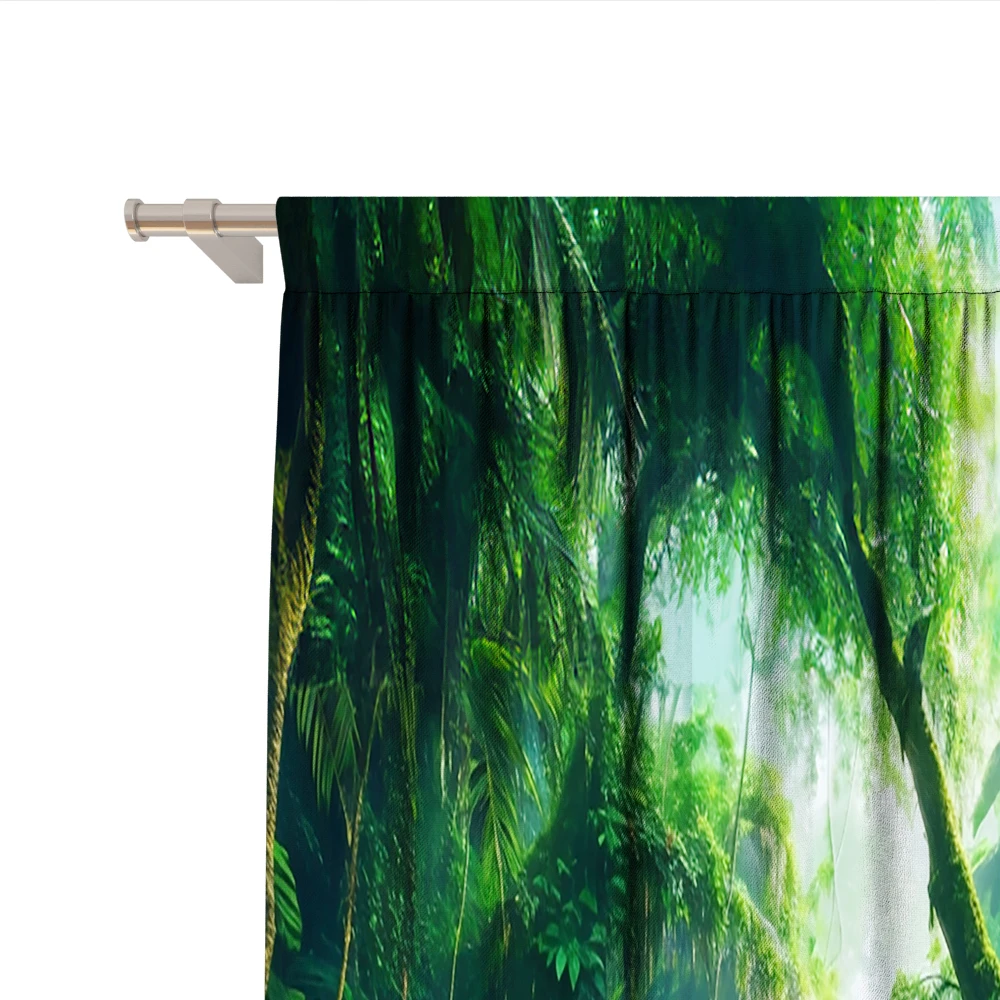 2PC Home Decoration Screen Curtain Green Forest Landscape Screen Curtain Suitable For Kitchen, Cafe, Living Room, Balcony