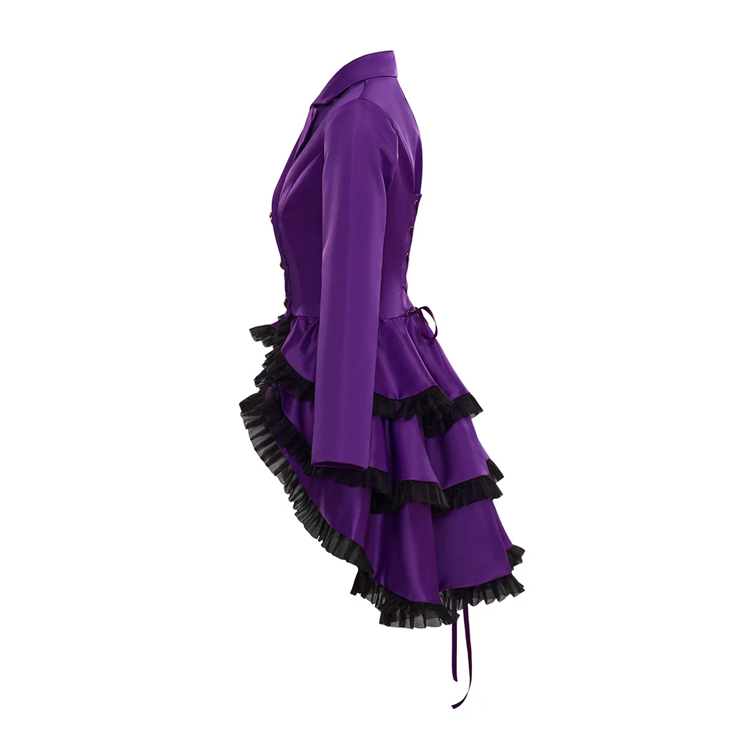 Medieval Victorian Women's Renaissance Purple Jacket Coat Multi-layered Ruffles Double-breasted Outfits Costume