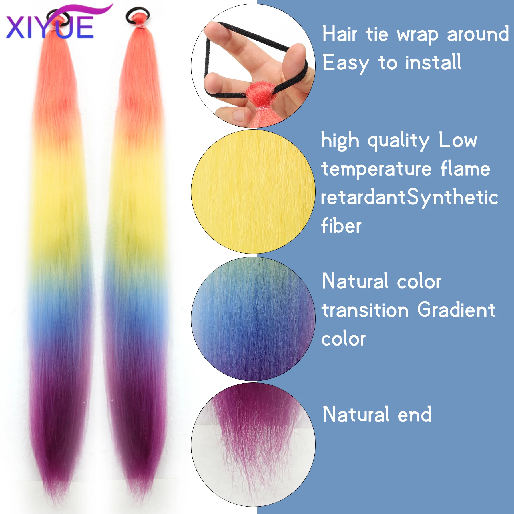 XIYUE 2pc Ombre Braiding Hair Extensions Synthetic Colorful Braid Ponytail Extension With Hair Tinsel Jumbo Ponytail For Women
