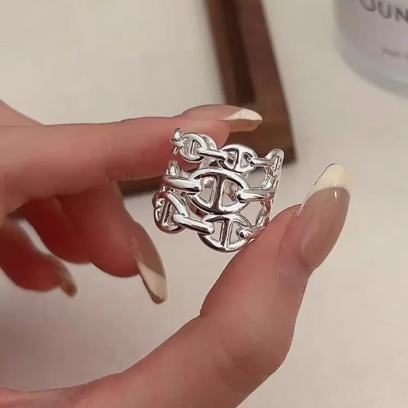 Nuevo Anillo Abierto Ajustable Tipo Nariz de Cerdo, Joyería Versátil y de Nicho para Hombres y Mujeres