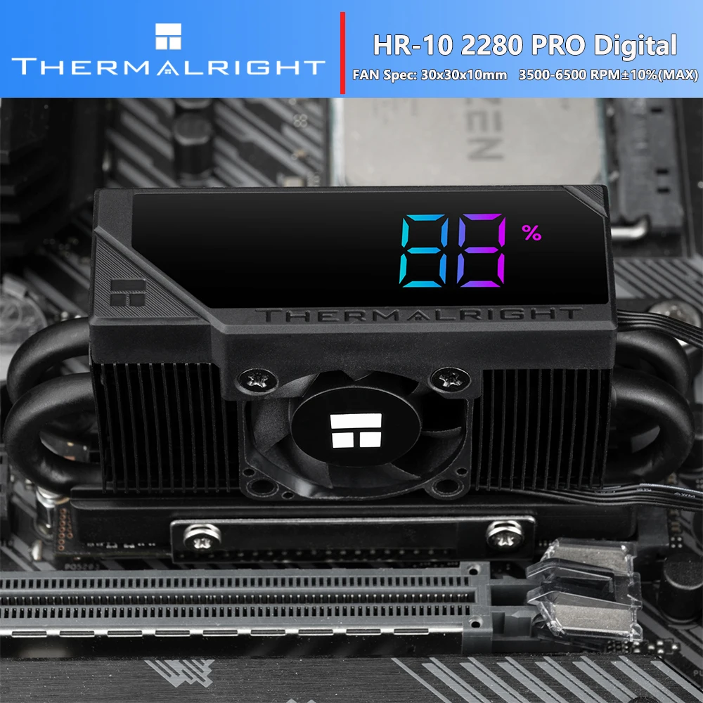 Thermalright HR-10 2280 PRO DIGITAL M.2 SSD Cooler With Screwdriver 5mmx4Units Heatpipe 30x30x10mm 4Pin Fan Temperature Control