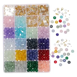 450-1300pcs 8mm Imitation Jade Glass Beads with Lobster Clasp Beads Caps Metal Jewelry Findings Kits for DIY Bracelet Necklace