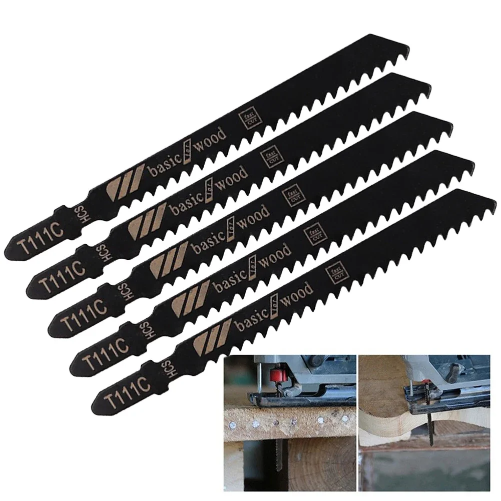 5pcs T111C Jigsaw Blades Reciprocating HCS Saw Blades Cutting For Wood   Plastic Softwood Chipboard Cutting DIY Tools