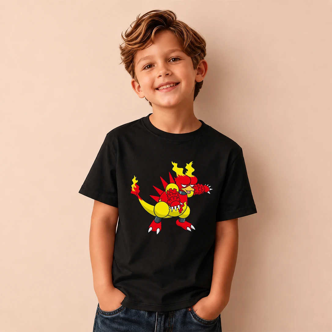 Kids T-shirt Pokemon Magmar Print Short Sleeve Tee Boys Girls Casual Tops Birthday Gift