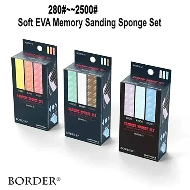 BORDER Model BD0016 18pieces 280#~2500# Soft EVA Memory Sanding Sponge Set Craft Tools for Model Hobby Sandpaper Tools Combo