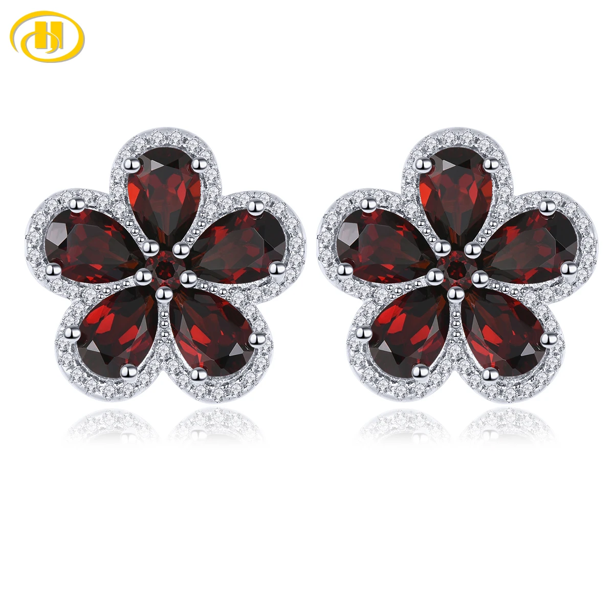 

Natural Garnet Birthstone 4.8 Carats Genuine Gemstone Silver Stud Earring Flower Design Romantic Style Women Favorite Gifts