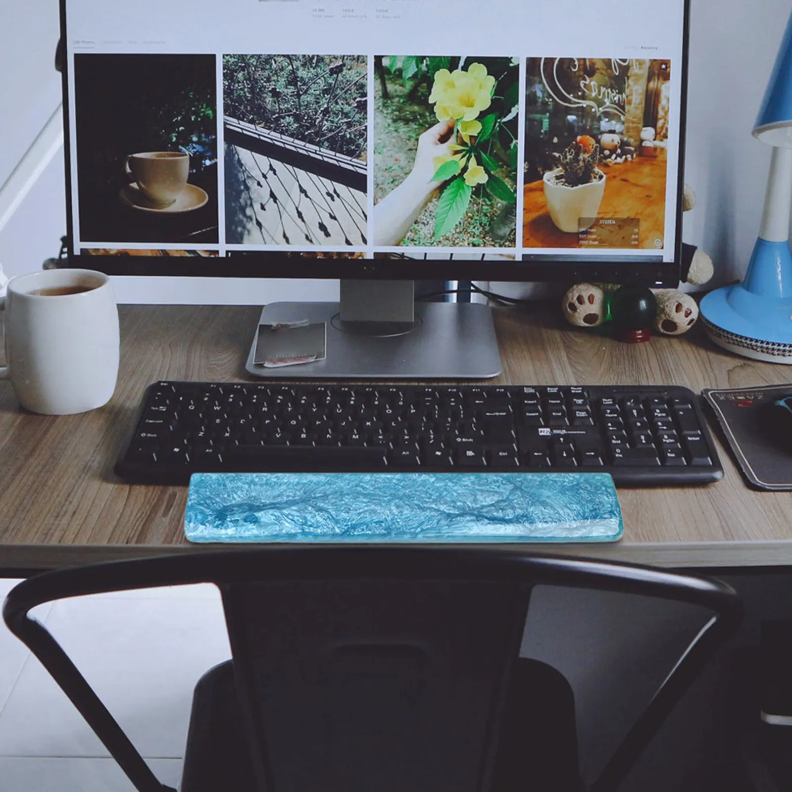 Blue Epoxy Resin Keyboard Wrist Support Pad Super Smooth Comfortable Wrist Rest for Desktop Laptop Use Prevent Friction Injury