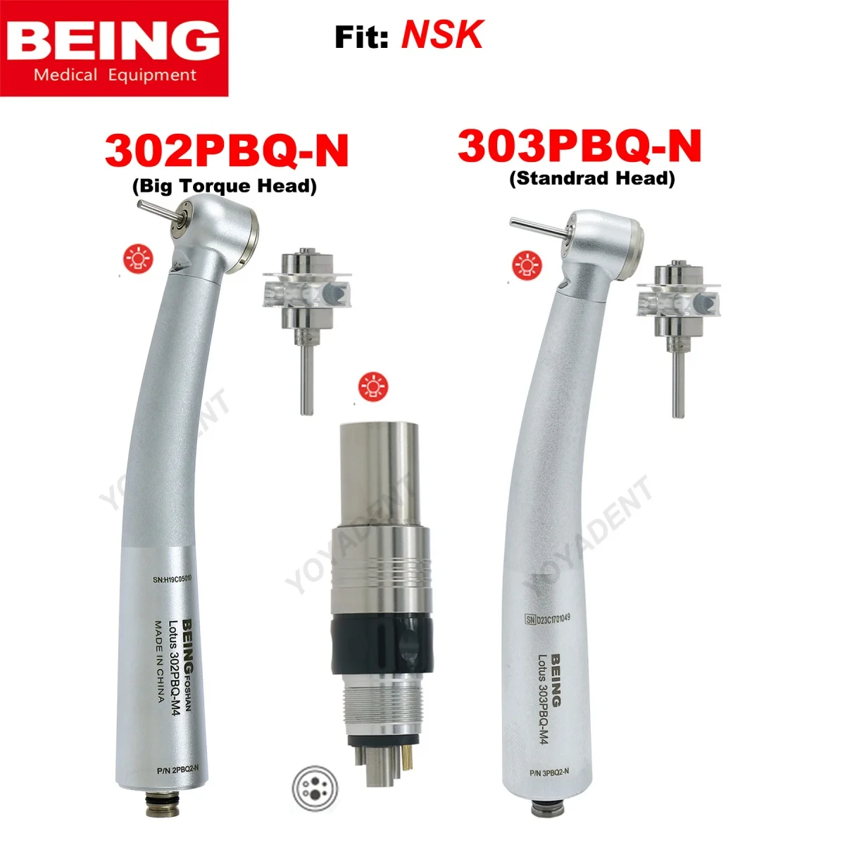 

BEING Dental Turbine Fiber Optic High Speed Handpiece Standrad/Torque Head LED 6 Holes Coupler Fit NSK