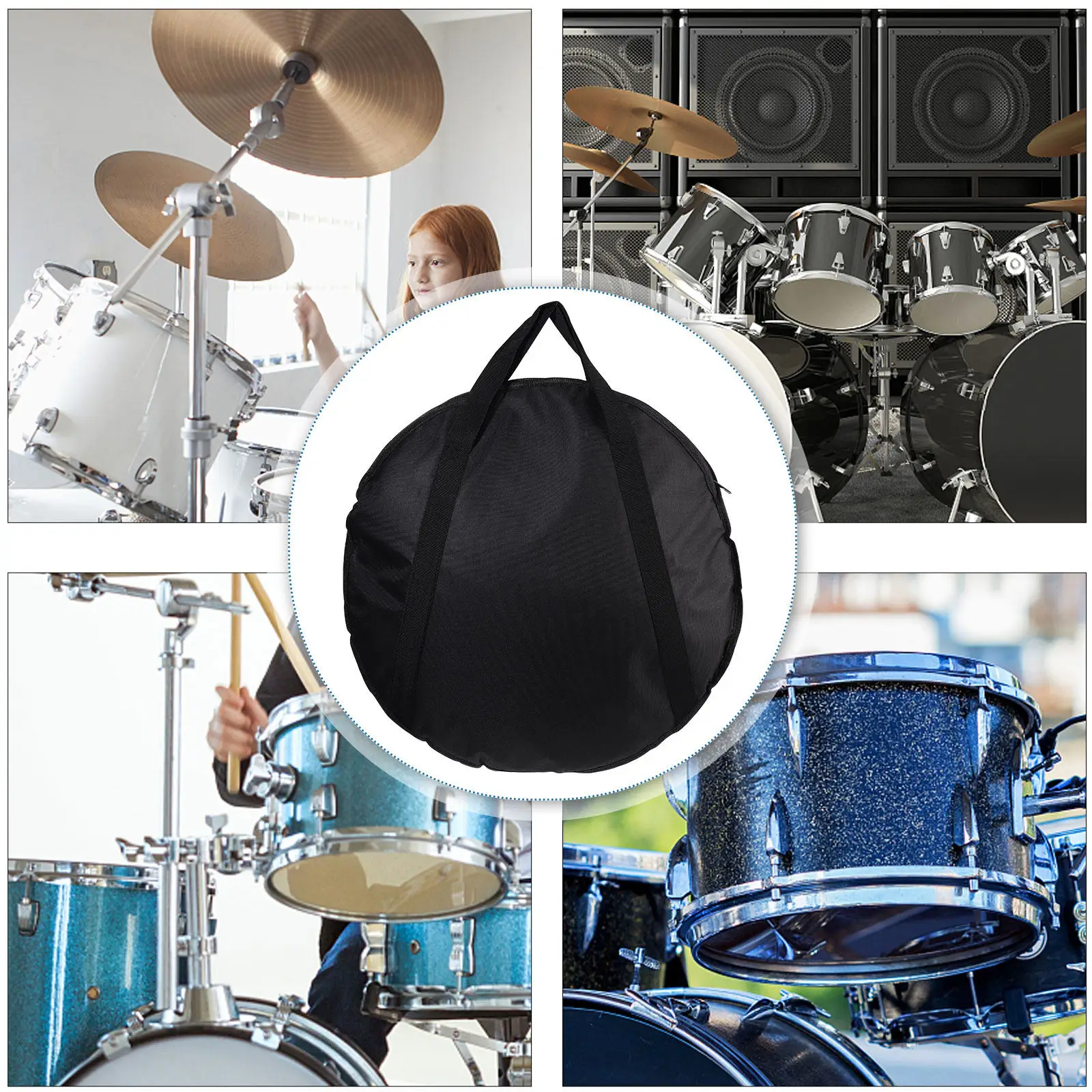 Wear Resistant Professional Black Cymbal Bag Oxford Material Instrument Storage Pouch Tote Organizer Carrying Case