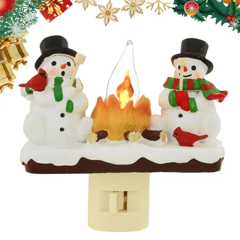 Two Snowmen Campfire Flickering Nightlight Funny Night Light Indoor Decorations Christmas Light For Hallway Stairs Decorations