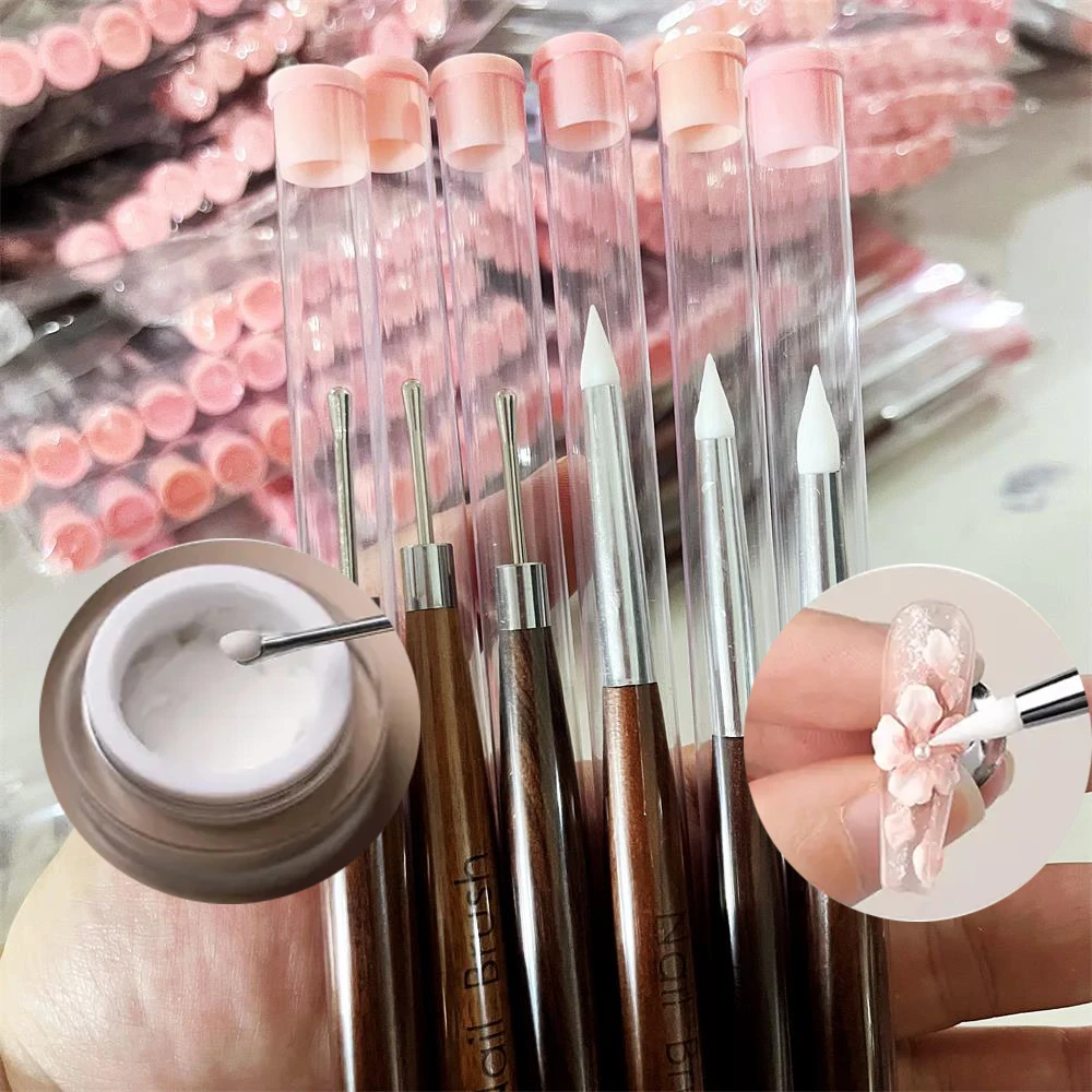 Pluma para tallar uñas de doble punta de sándalo, cepillo multifuncional para uñas de Gel de silicona y herramienta para tallar uñas, suministro de manicura, 1-2 uds.