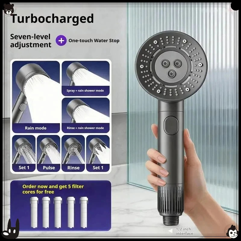 Dual-Turbocharged High Pressure Shower Head Shower Head,7 Modes Shower Head With Replacement Cartridges,Bathroom Accessories