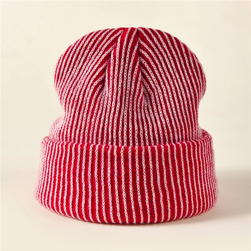 Baggy knitted beanie hat for women New winter designer soft breathable warm skullies gorros Men solid striped knit hat