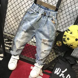 Vintage Hole Children Cowboy Trouser Fashion Fold Baby Boys Jeans Spring Cotton Kids Boys Ripped Denim Pants 2-6 Years