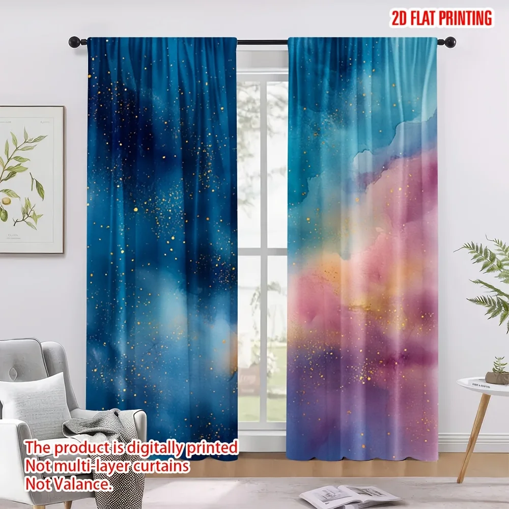 Abstract watercolor art curtains, pole-mounted installation. Suitable for living rooms, bedrooms, dining rooms and hotels.