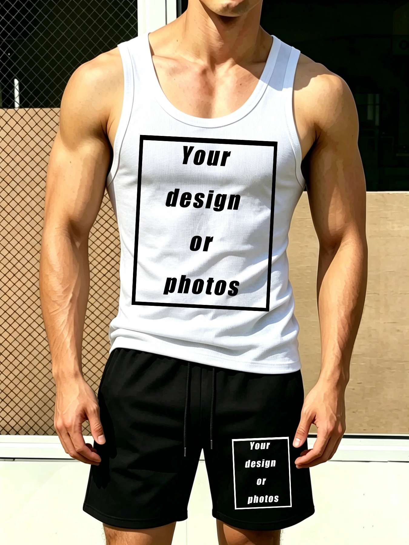 Men's Sports Tank Top Set Shorts Basics Vest Versatile Summer Beach Black Shorts Loose Fashion Clothing Couple Jogging Vests view 3
