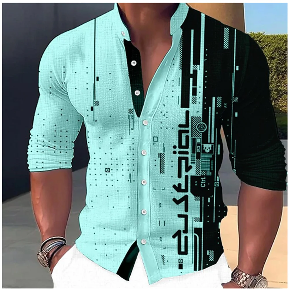 2023 Fashion and Fashion Standing Neck Shirt Men\'s Long Sleeve Shirt Casual Outdoor Party Soft and Comfortable Fabric Button Top